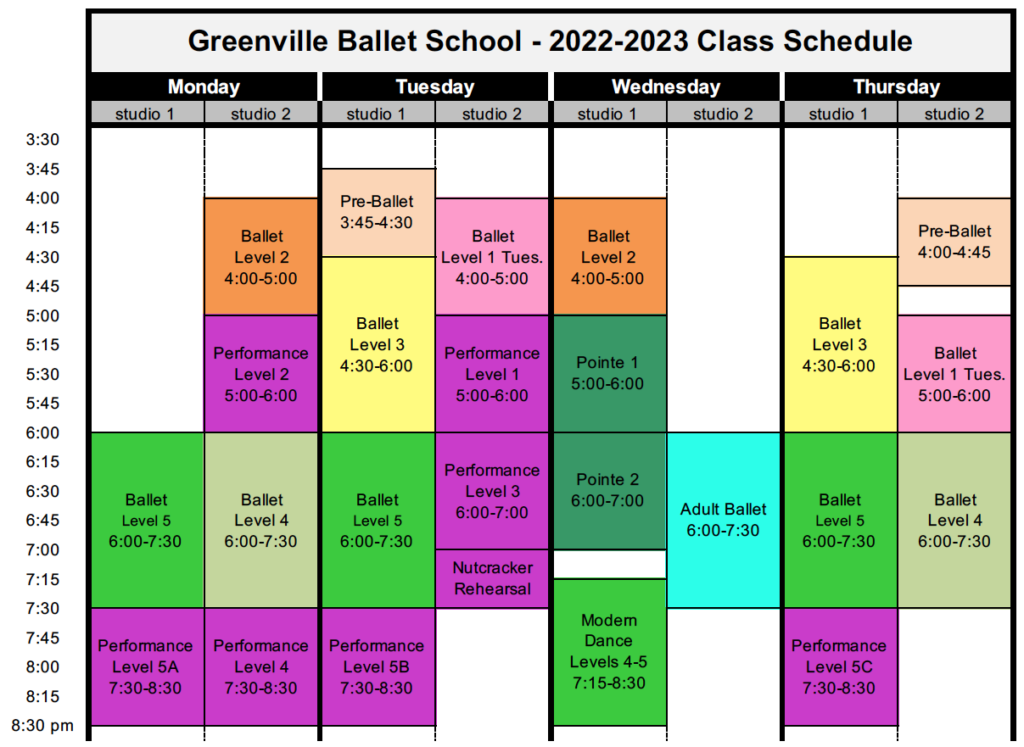 Class Schedule Greenville Ballet School